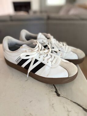 adidas VL court White Sneakers with Black Stripes and Gum Sole